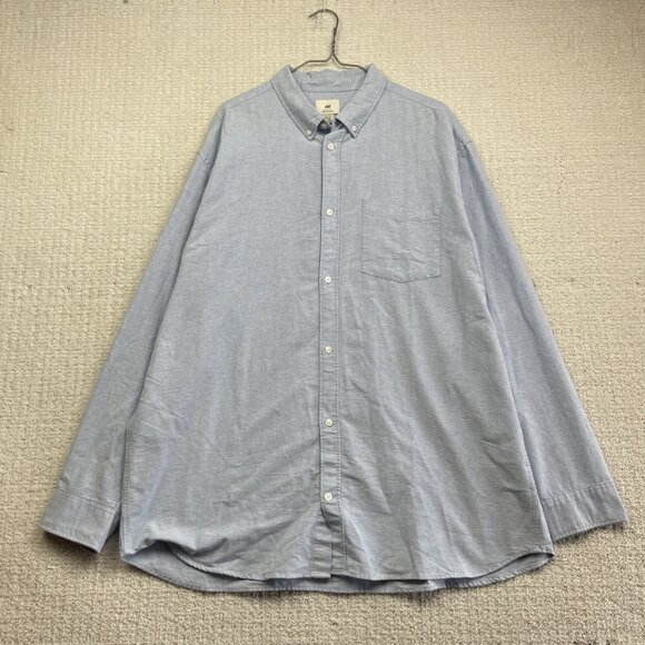 H&M Men's Regular Fit Oxford Button Down Shirt Light Baby Blue Sz XXL Preppy - Picture 1 of 14